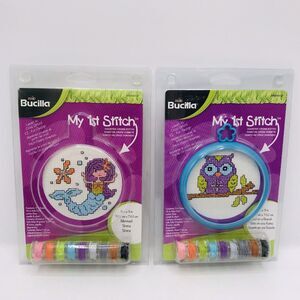 Bucilla My 1st Stitch Mermaid And Owl Cross Stitch Kit Lot of 2 NEW